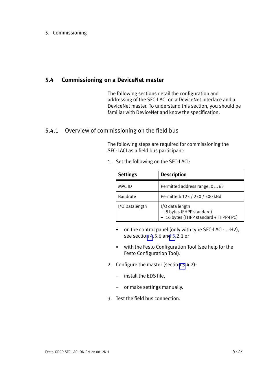 4 commissioning on a devicenet master, 1 overview of commissioning on the field bus, Commissioning on a devicenet master | Overview of commissioning on the field bus | Festo Контроллеры двигателя SFC-LAC User Manual | Page 131 / 379