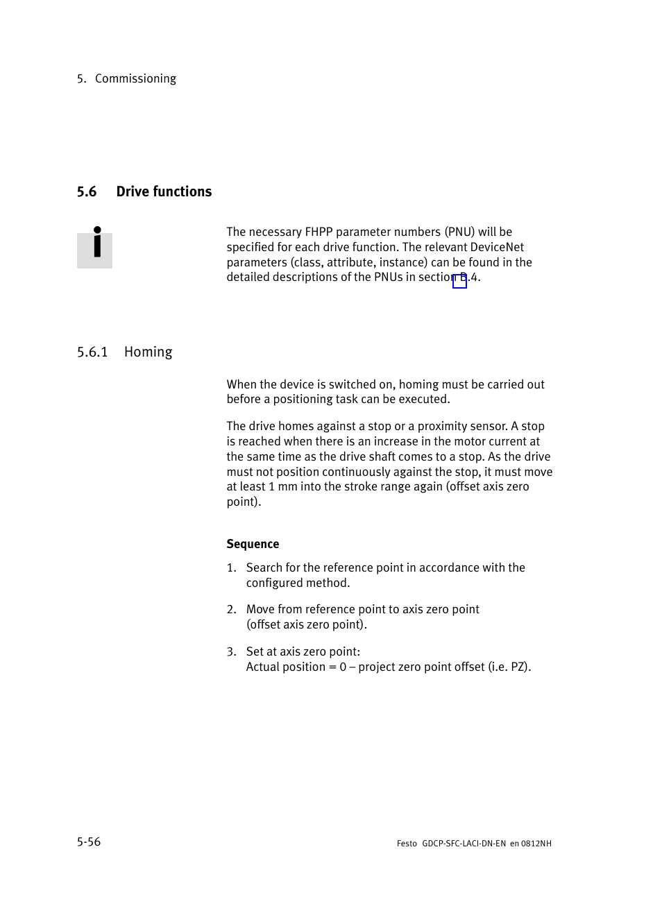 6 drive functions, 1 homing, Drive functions | Homing | Festo Контроллеры двигателя SFC-LAC User Manual | Page 160 / 379