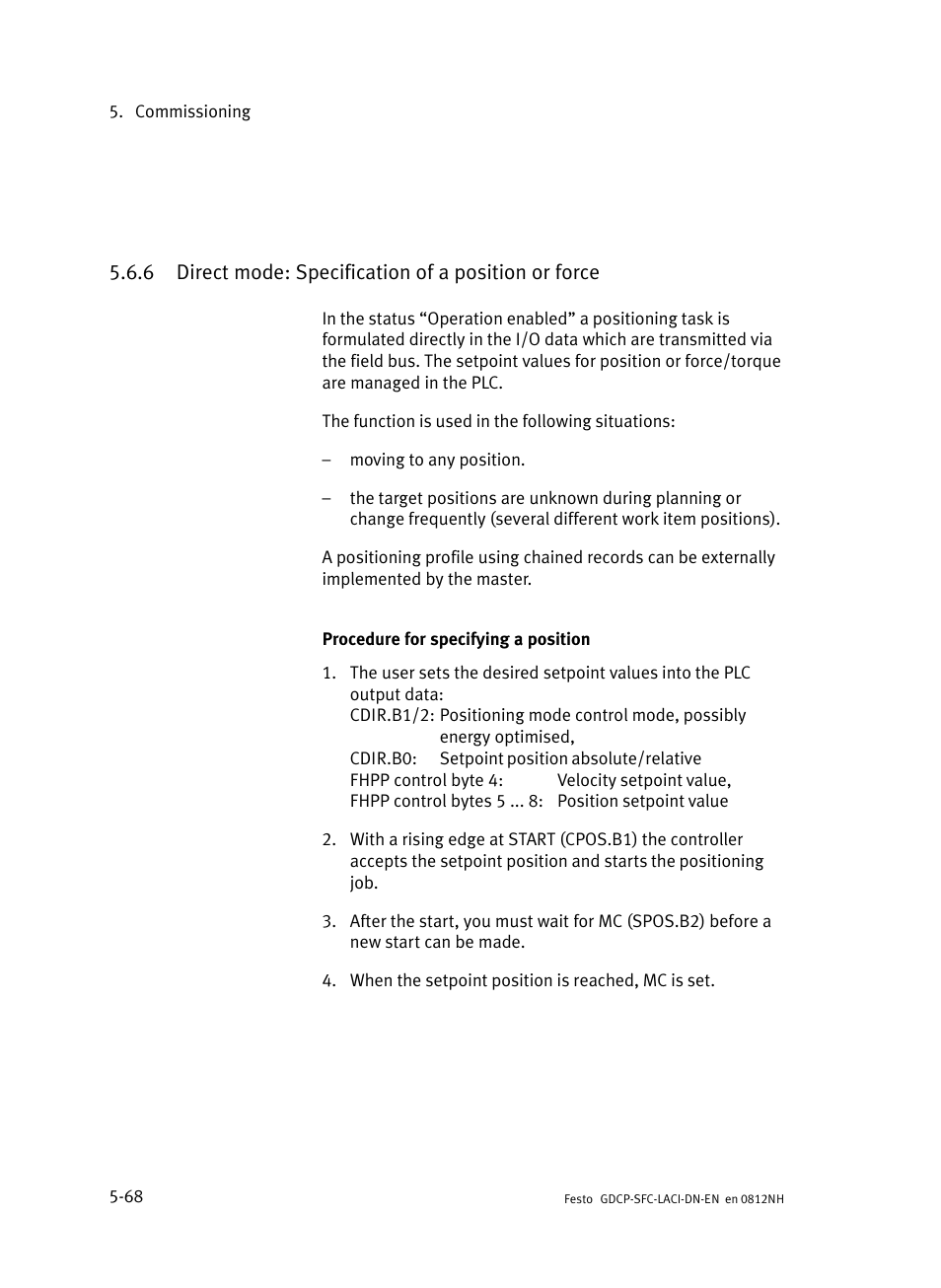 Direct mode: specification of a position or force | Festo Контроллеры двигателя SFC-LAC User Manual | Page 172 / 379