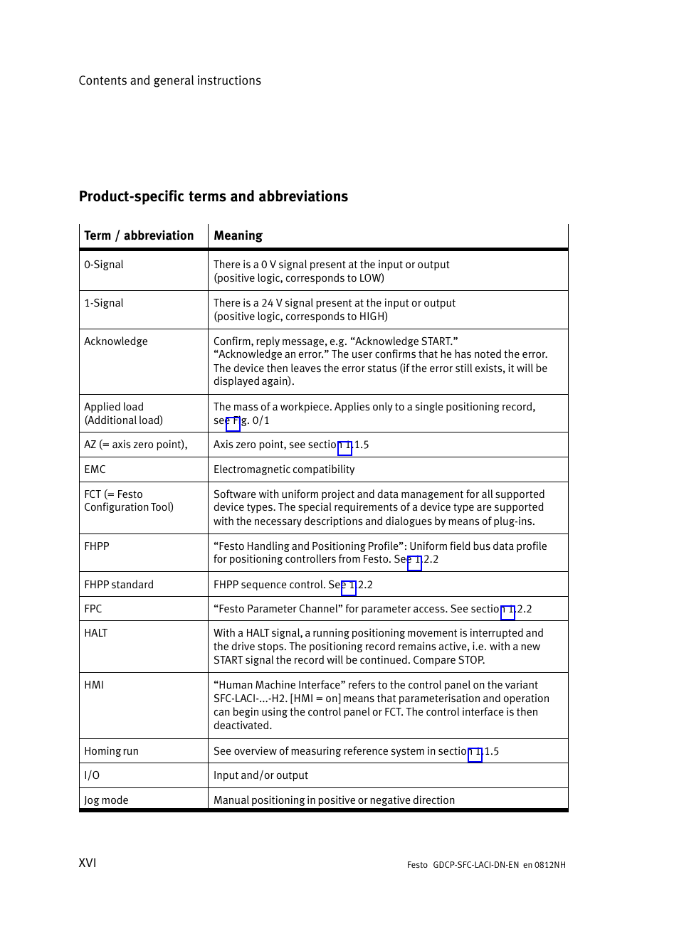 Product-specific terms and abbreviations, Product−specific terms and abbreviations | Festo Контроллеры двигателя SFC-LAC User Manual | Page 18 / 379