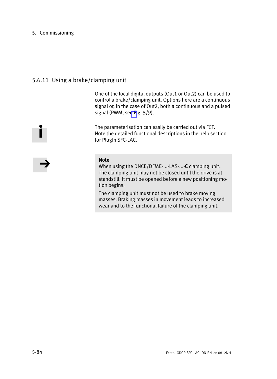 11 using a brake/clamping unit, Using a brake/clamping unit | Festo Контроллеры двигателя SFC-LAC User Manual | Page 188 / 379