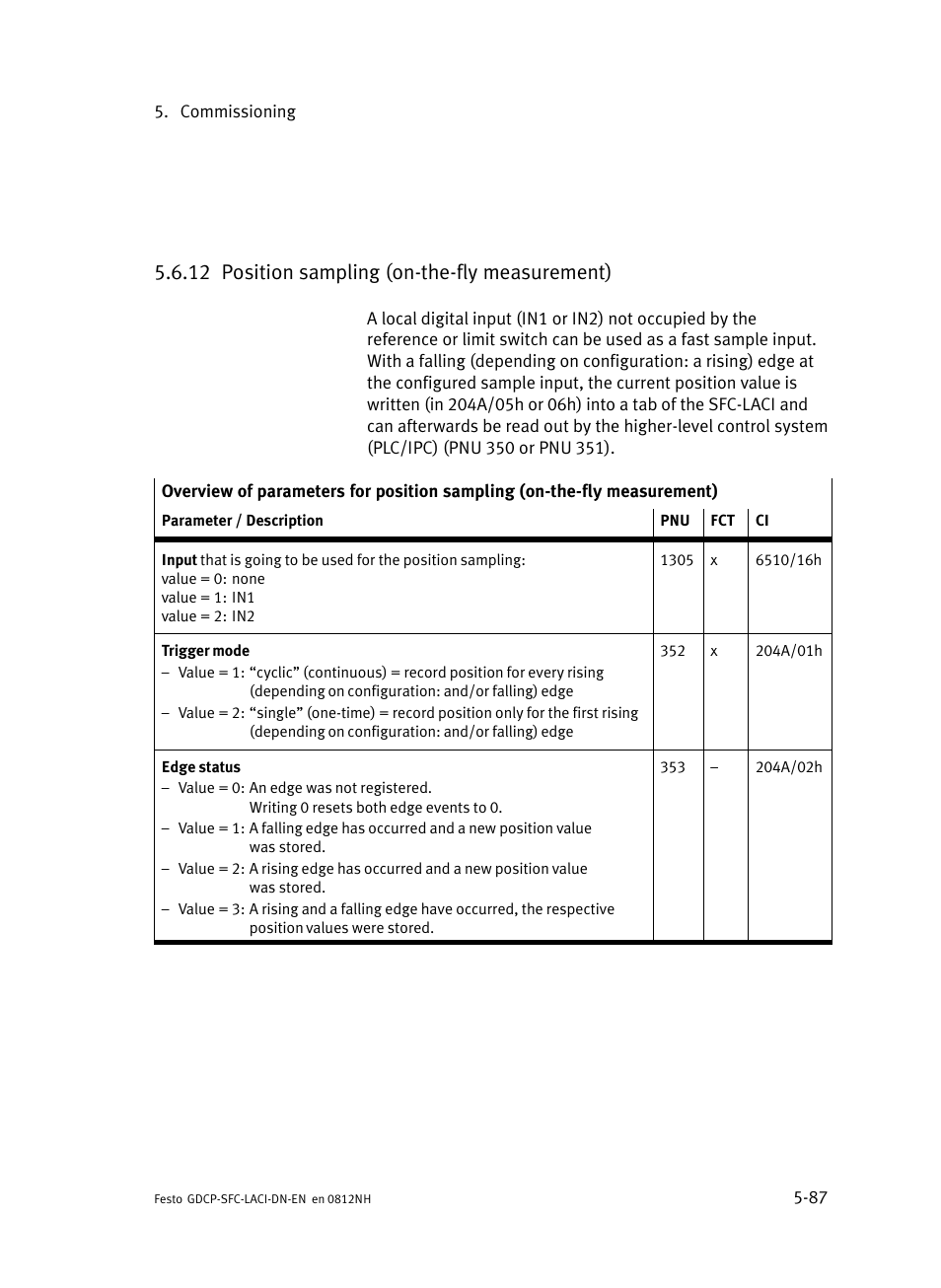 12 position sampling (on-the-fly measurement), Position sampling (on−the−fly measurement), 12 position sampling (on−the−fly measurement) | Festo Контроллеры двигателя SFC-LAC User Manual | Page 191 / 379