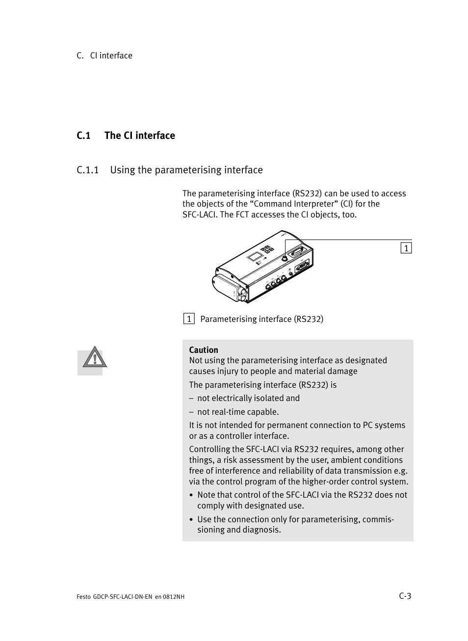 C.1 the ci interface, C.1.1 using the parameterising interface, The ci interface | C.1.1, Using the parameterising interface | Festo Контроллеры двигателя SFC-LAC User Manual | Page 339 / 379