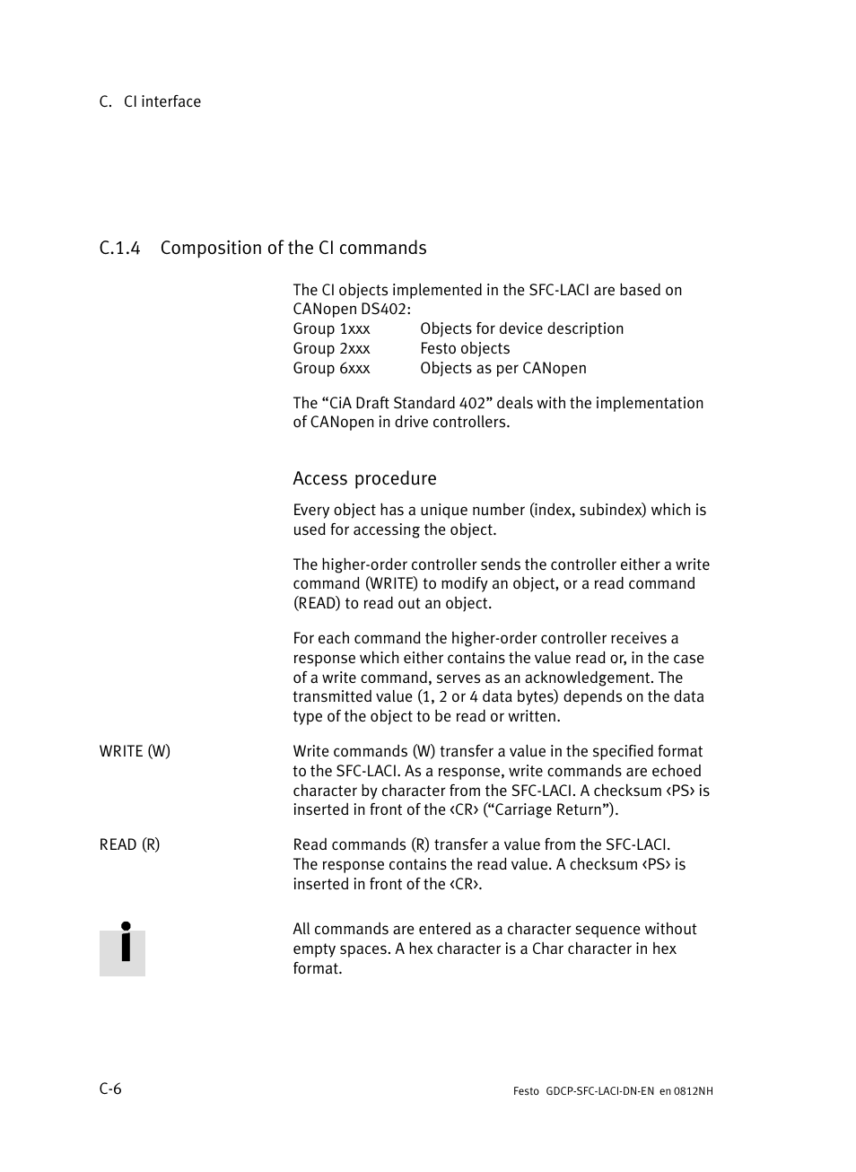 C.1.4 composition of the ci commands, C.1.4, Composition of the ci commands | Festo Контроллеры двигателя SFC-LAC User Manual | Page 342 / 379