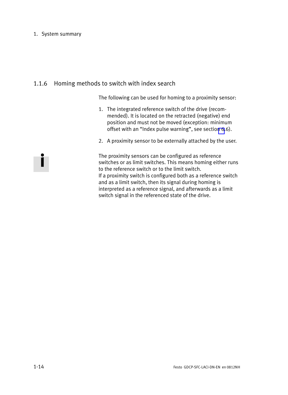 6 homing methods to switch with index search, Homing methods to switch with index search | Festo Контроллеры двигателя SFC-LAC User Manual | Page 36 / 379