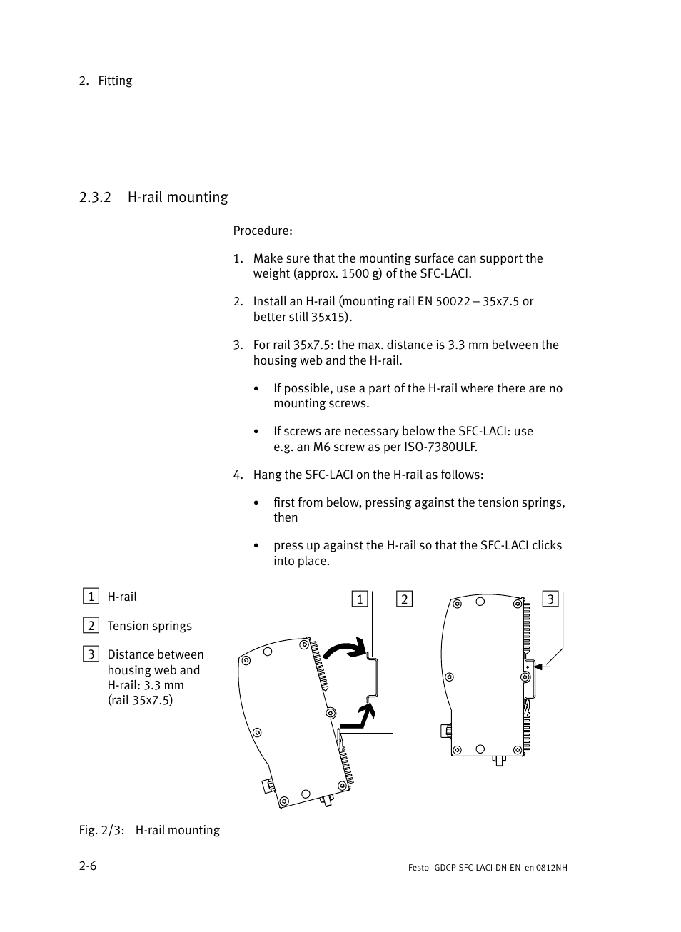 2 h-rail mounting, H−rail mounting | Festo Контроллеры двигателя SFC-LAC User Manual | Page 54 / 379