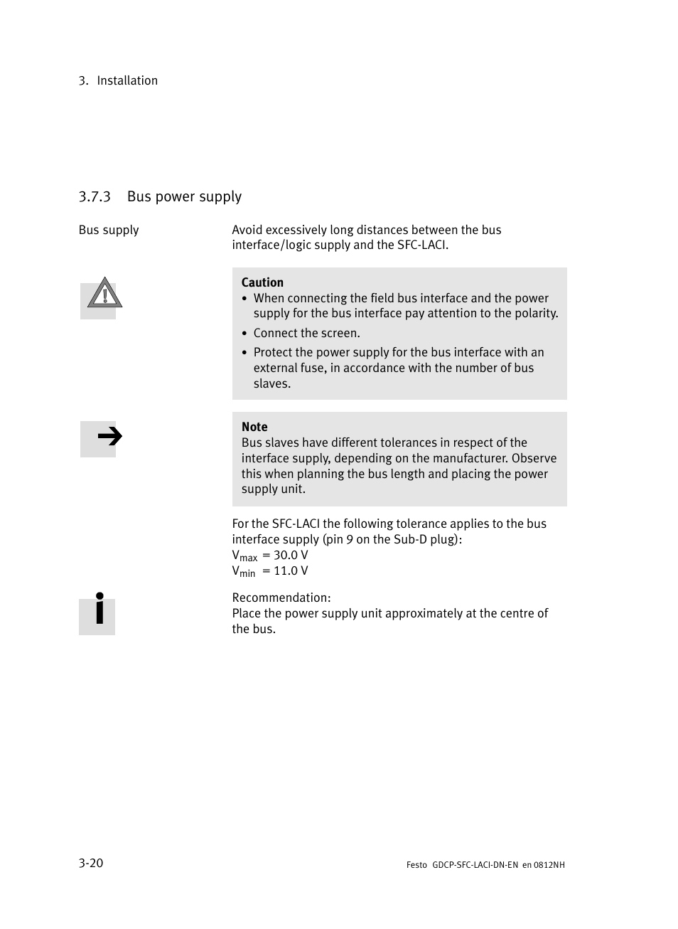 3 bus power supply, Bus power supply | Festo Контроллеры двигателя SFC-LAC User Manual | Page 74 / 379