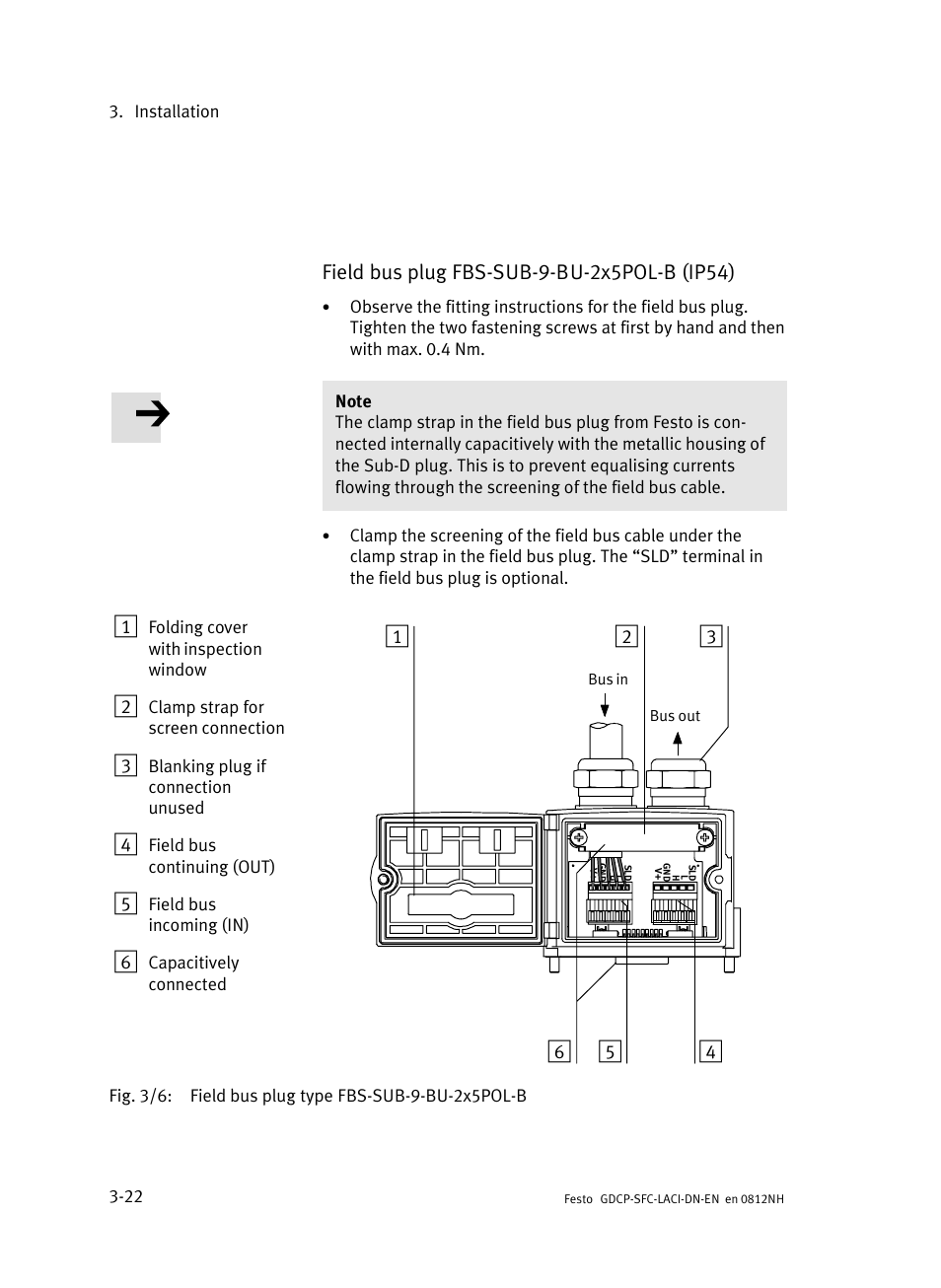 Field bus plug fbs−sub−9−bu−2x5pol−b, Ip54) | Festo Контроллеры двигателя SFC-LAC User Manual | Page 76 / 379