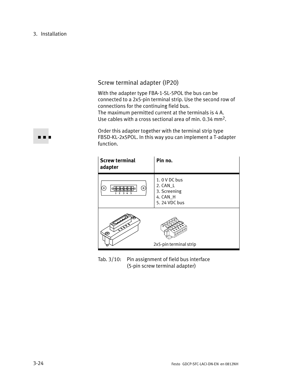 Screw terminal adapter (ip20) | Festo Контроллеры двигателя SFC-LAC User Manual | Page 78 / 379