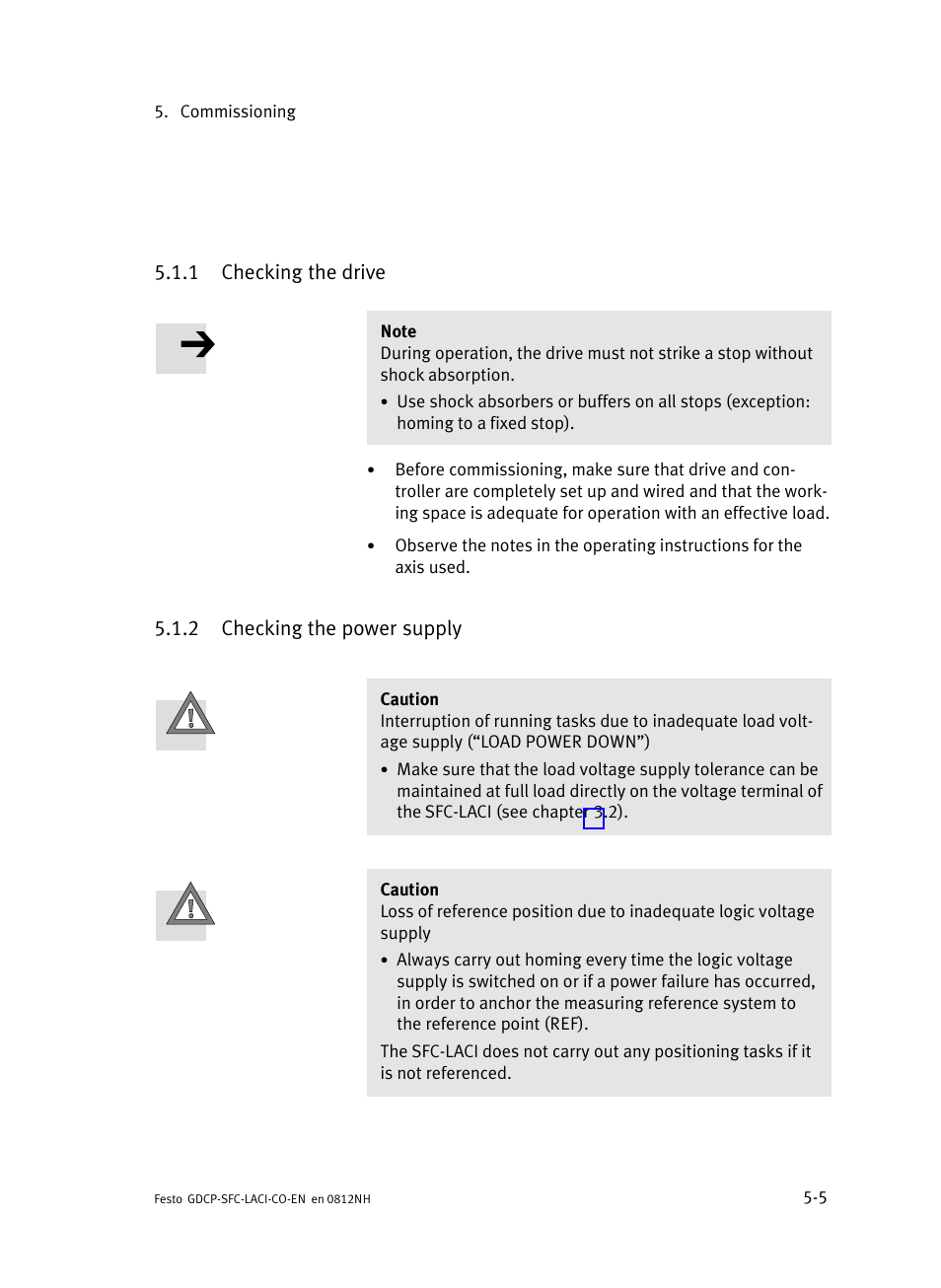 1 checking the drive, 2 checking the power supply, Checking the drive | Checking the power supply | Festo Контроллеры двигателя SFC-LAC User Manual | Page 107 / 389