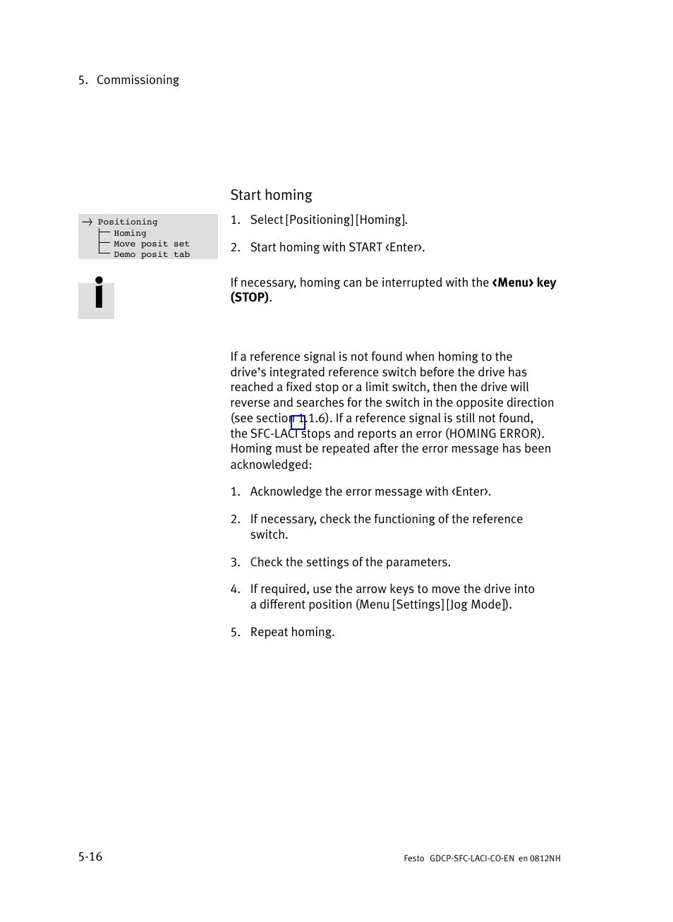 Start homing | Festo Контроллеры двигателя SFC-LAC User Manual | Page 118 / 389