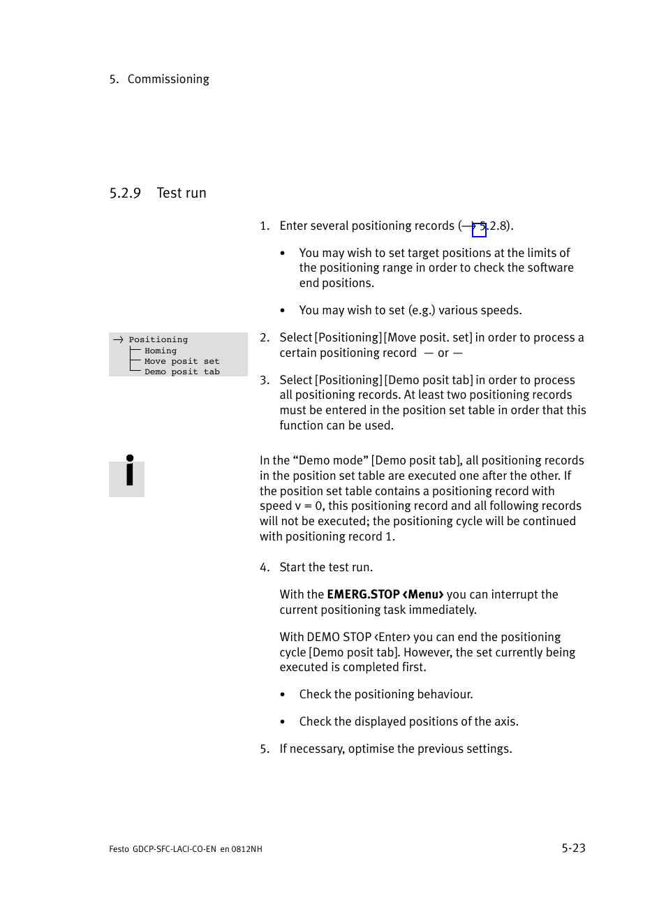 9 test run, Test run | Festo Контроллеры двигателя SFC-LAC User Manual | Page 125 / 389