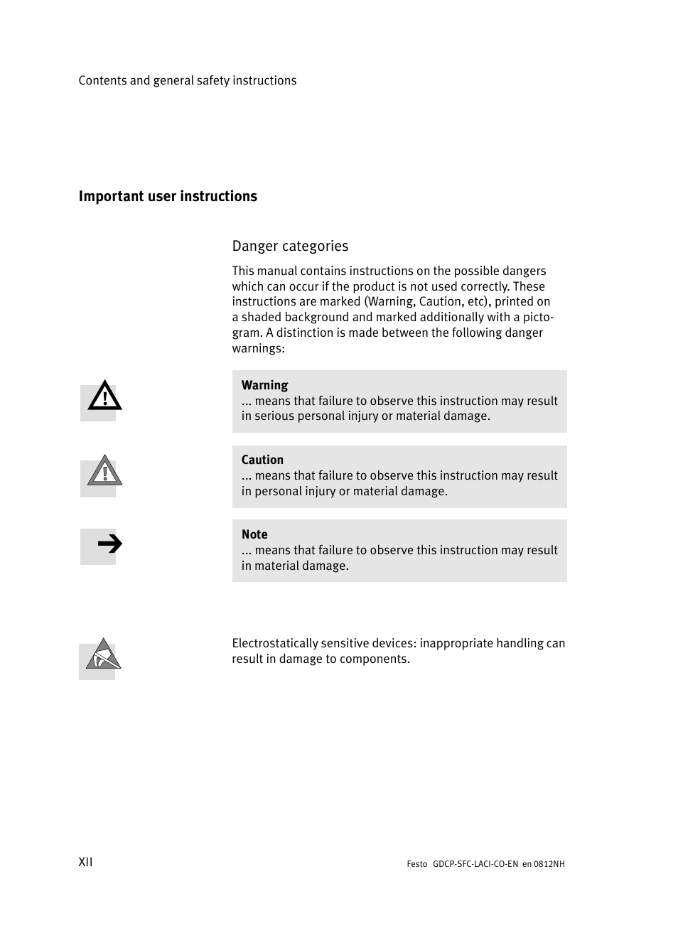 Important user instructions | Festo Контроллеры двигателя SFC-LAC User Manual | Page 14 / 389