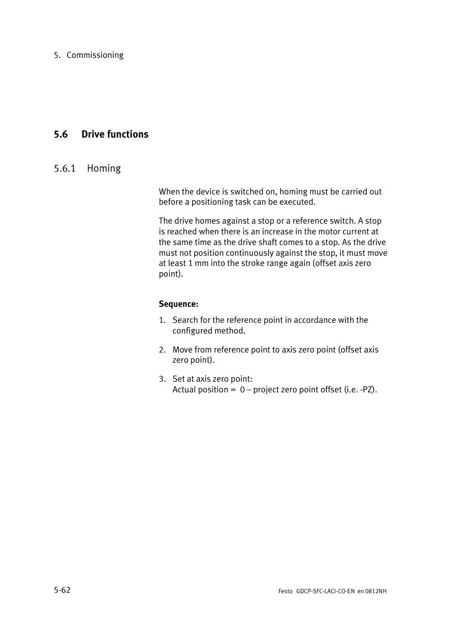 6 drive functions, 1 homing, Drive functions | Homing | Festo Контроллеры двигателя SFC-LAC User Manual | Page 164 / 389