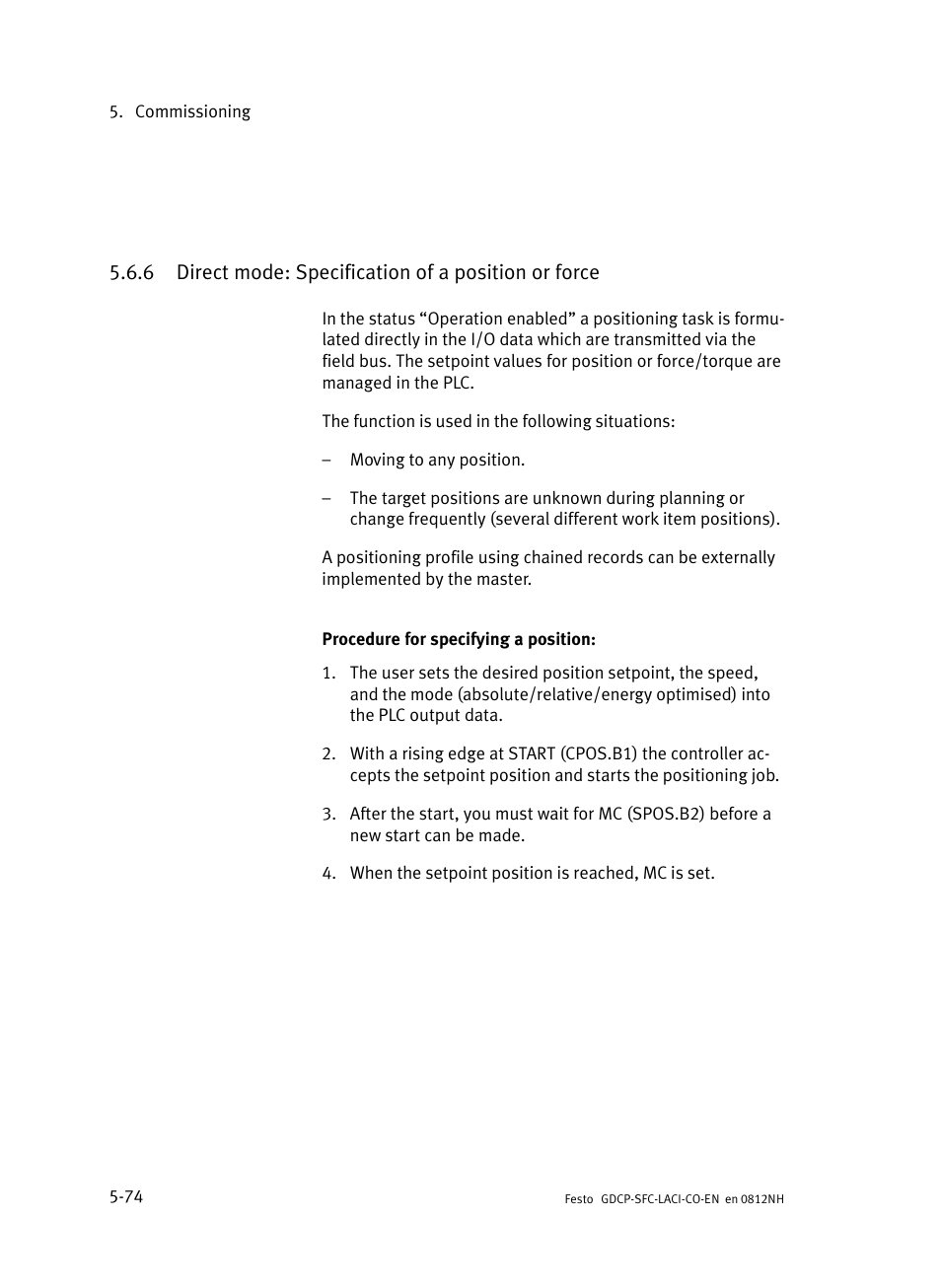 Direct mode: specification of a position or force | Festo Контроллеры двигателя SFC-LAC User Manual | Page 176 / 389