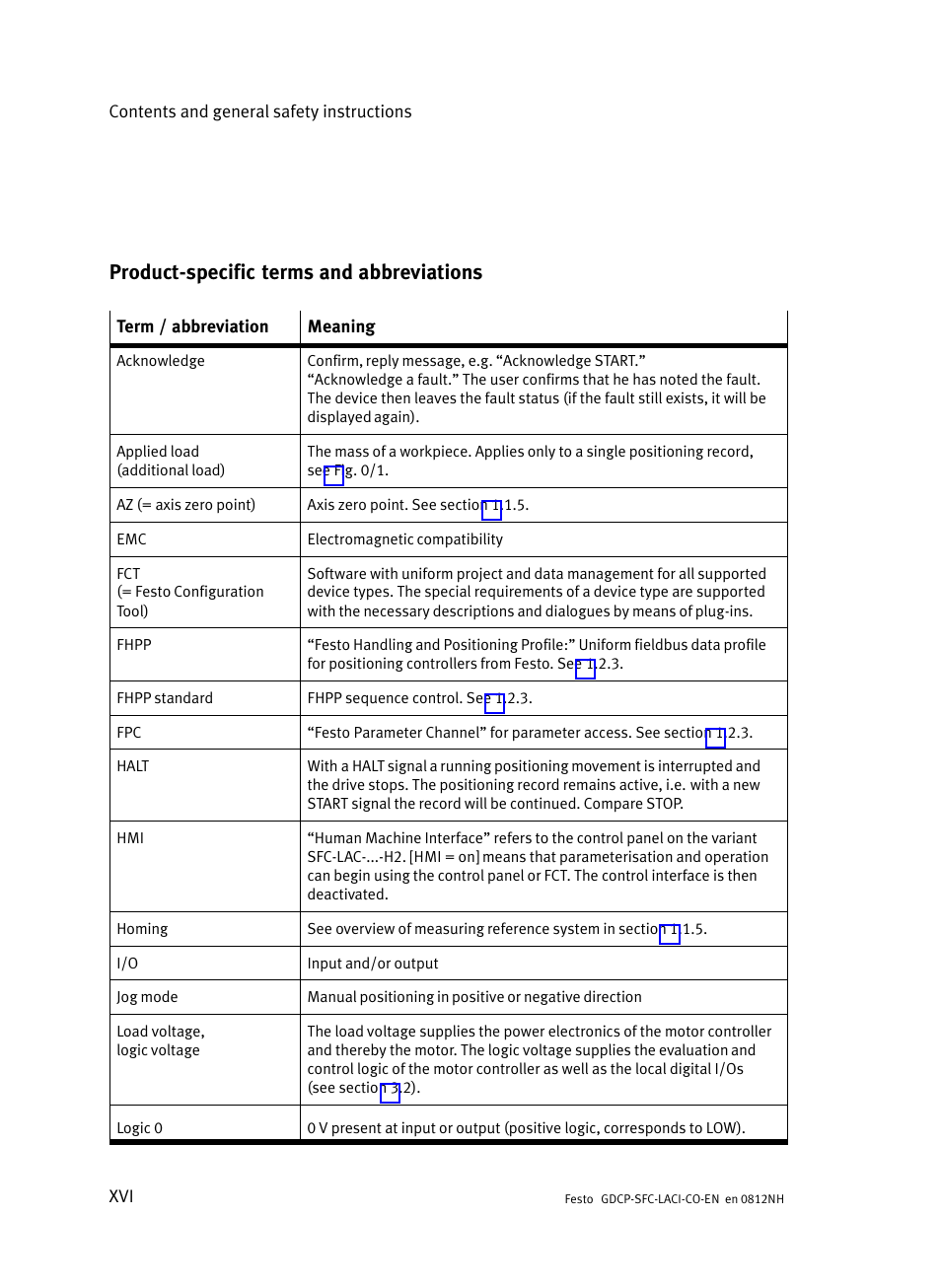 Product-specific terms and abbreviations, Product−specific terms and abbreviations | Festo Контроллеры двигателя SFC-LAC User Manual | Page 18 / 389