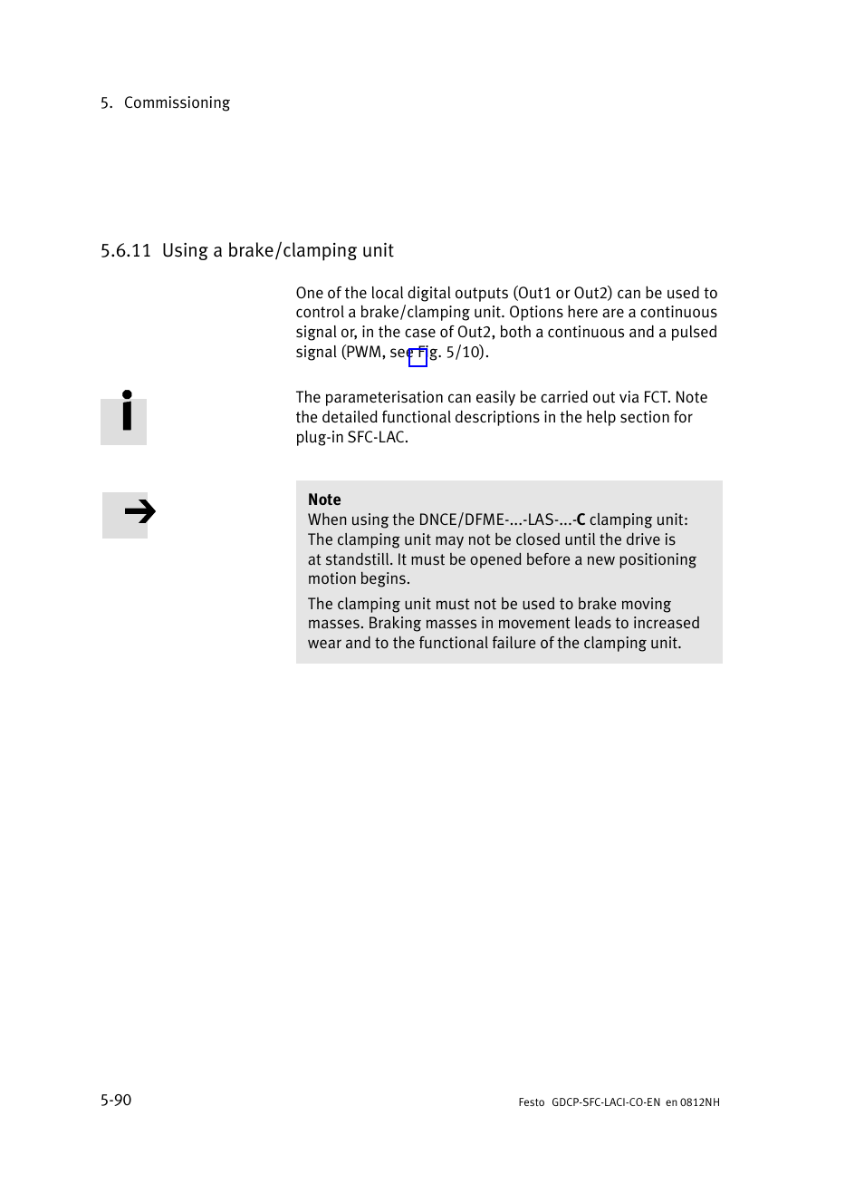 11 using a brake/clamping unit, Using a brake/clamping unit | Festo Контроллеры двигателя SFC-LAC User Manual | Page 192 / 389