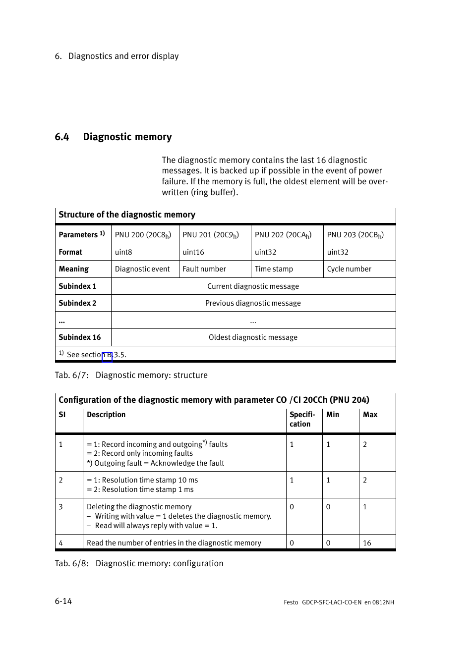 4 diagnostic memory, Diagnostic memory, And 6 | Ns 6 | Festo Контроллеры двигателя SFC-LAC User Manual | Page 214 / 389