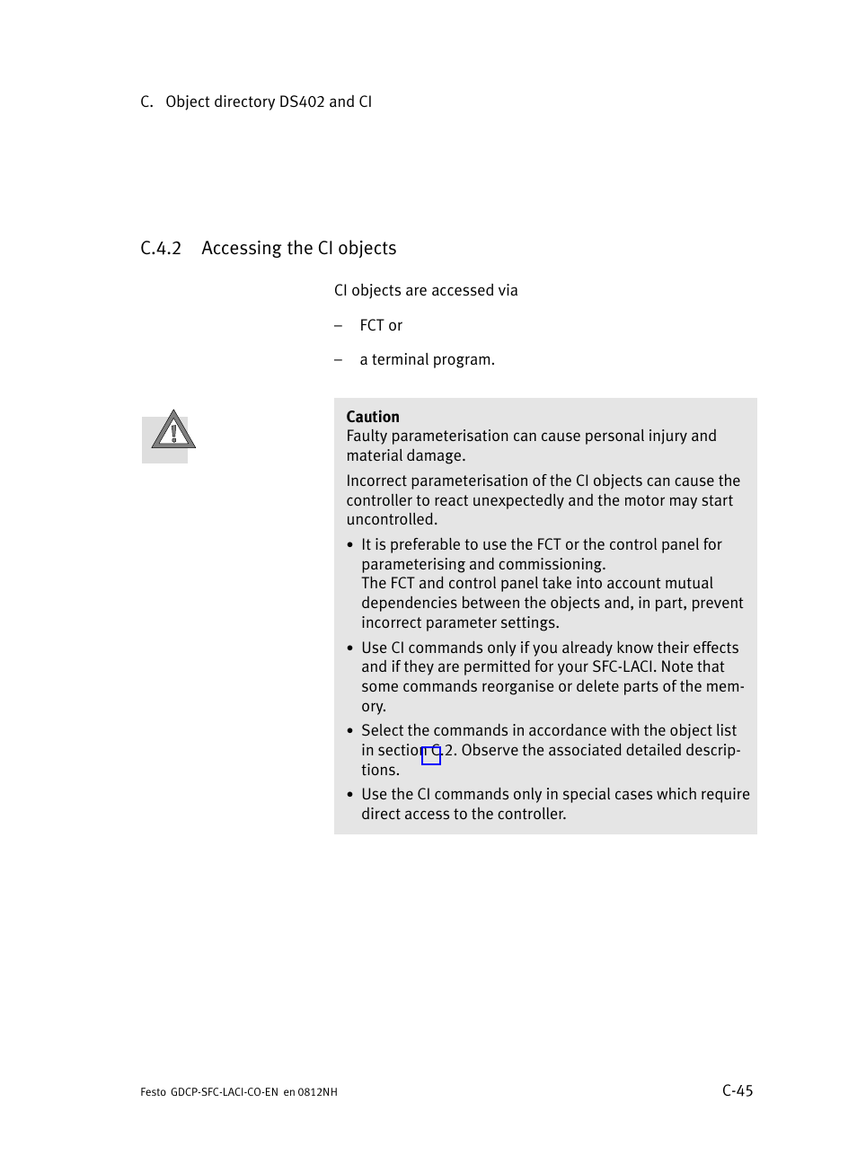 C.4.2 accessing the ci objects, C.4.2, Accessing the ci objects | C−45 | Festo Контроллеры двигателя SFC-LAC User Manual | Page 371 / 389