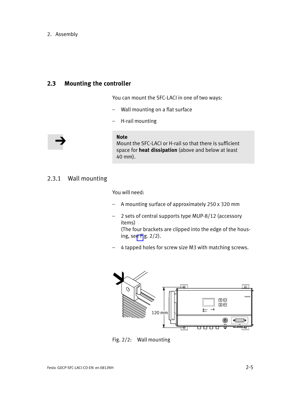 3 mounting the controller, 1 wall mounting, Mounting the controller | Wall mounting | Festo Контроллеры двигателя SFC-LAC User Manual | Page 51 / 389