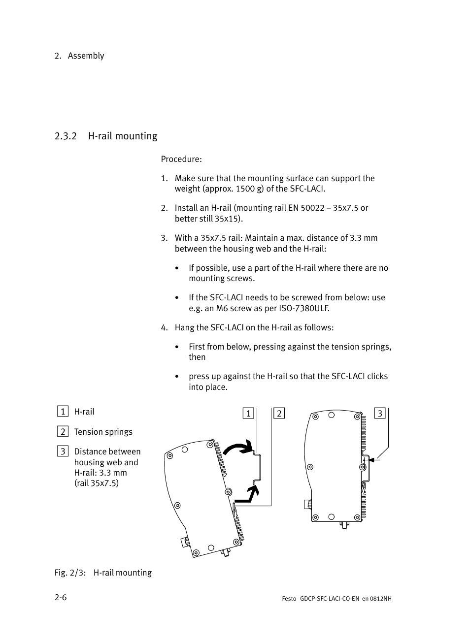 2 h-rail mounting, H−rail mounting | Festo Контроллеры двигателя SFC-LAC User Manual | Page 52 / 389