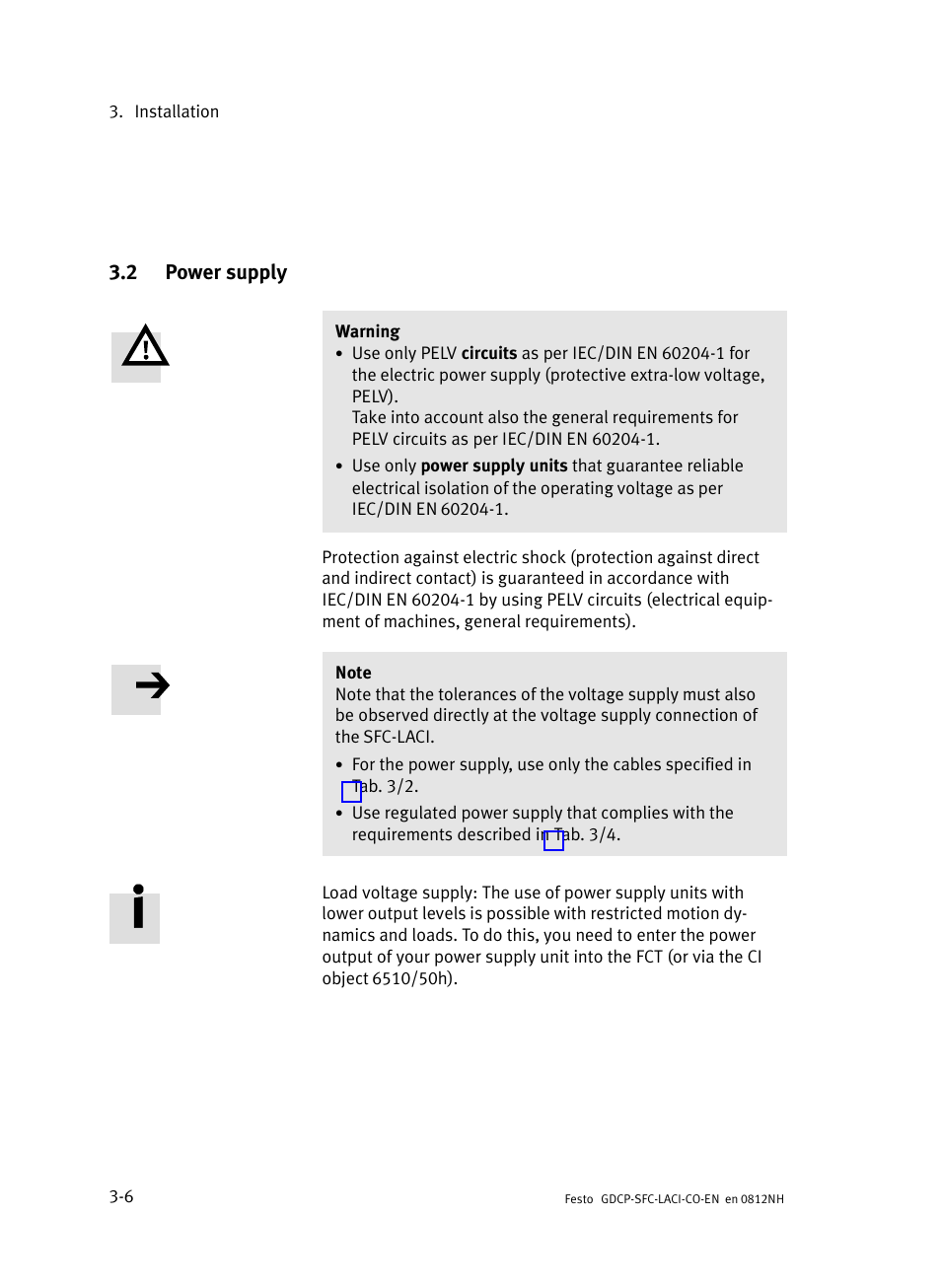 2 power supply, Power supply, N 3.2 | Festo Контроллеры двигателя SFC-LAC User Manual | Page 58 / 389