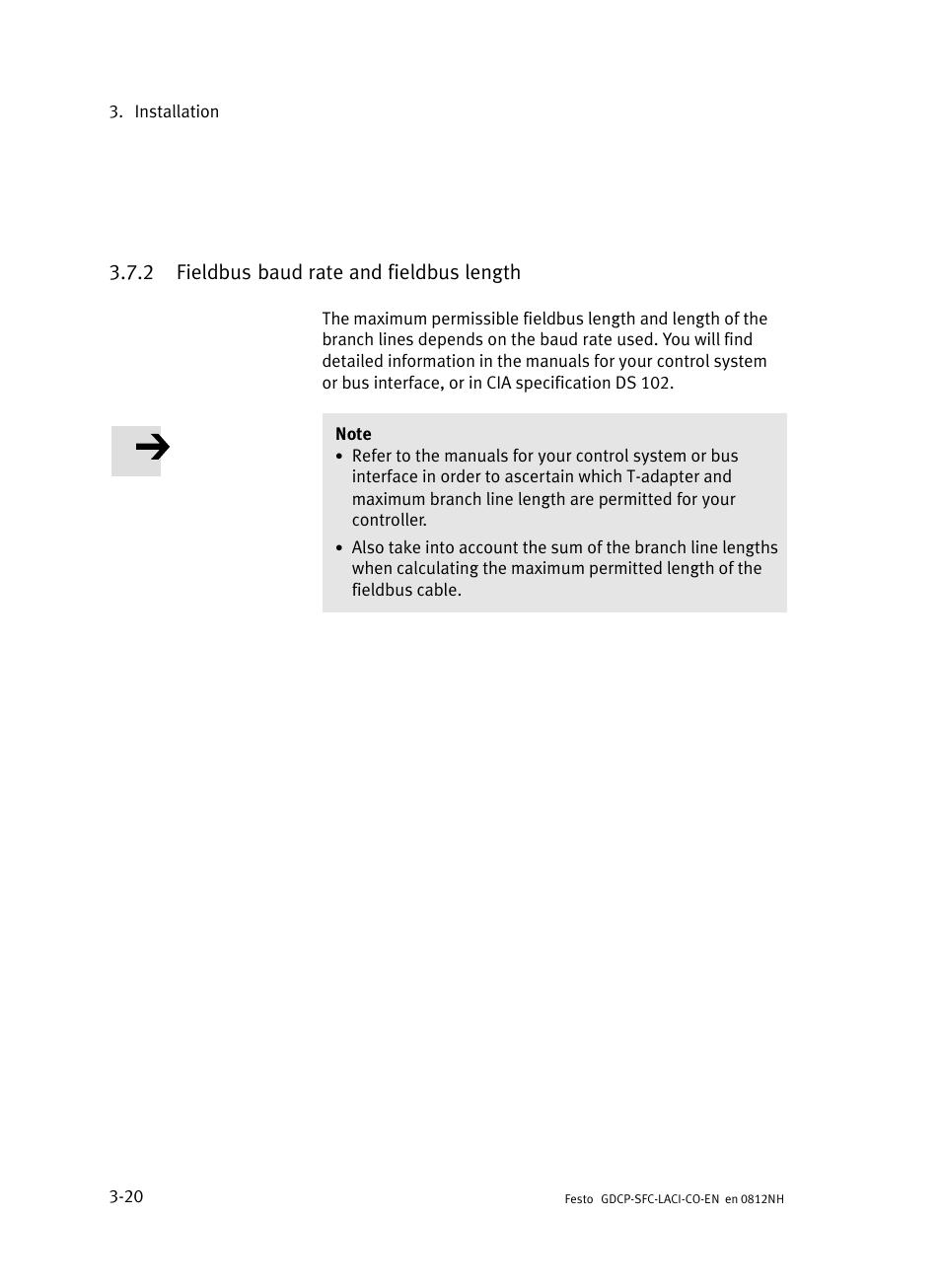 2 fieldbus baud rate and fieldbus length, Fieldbus baud rate and fieldbus length | Festo Контроллеры двигателя SFC-LAC User Manual | Page 72 / 389