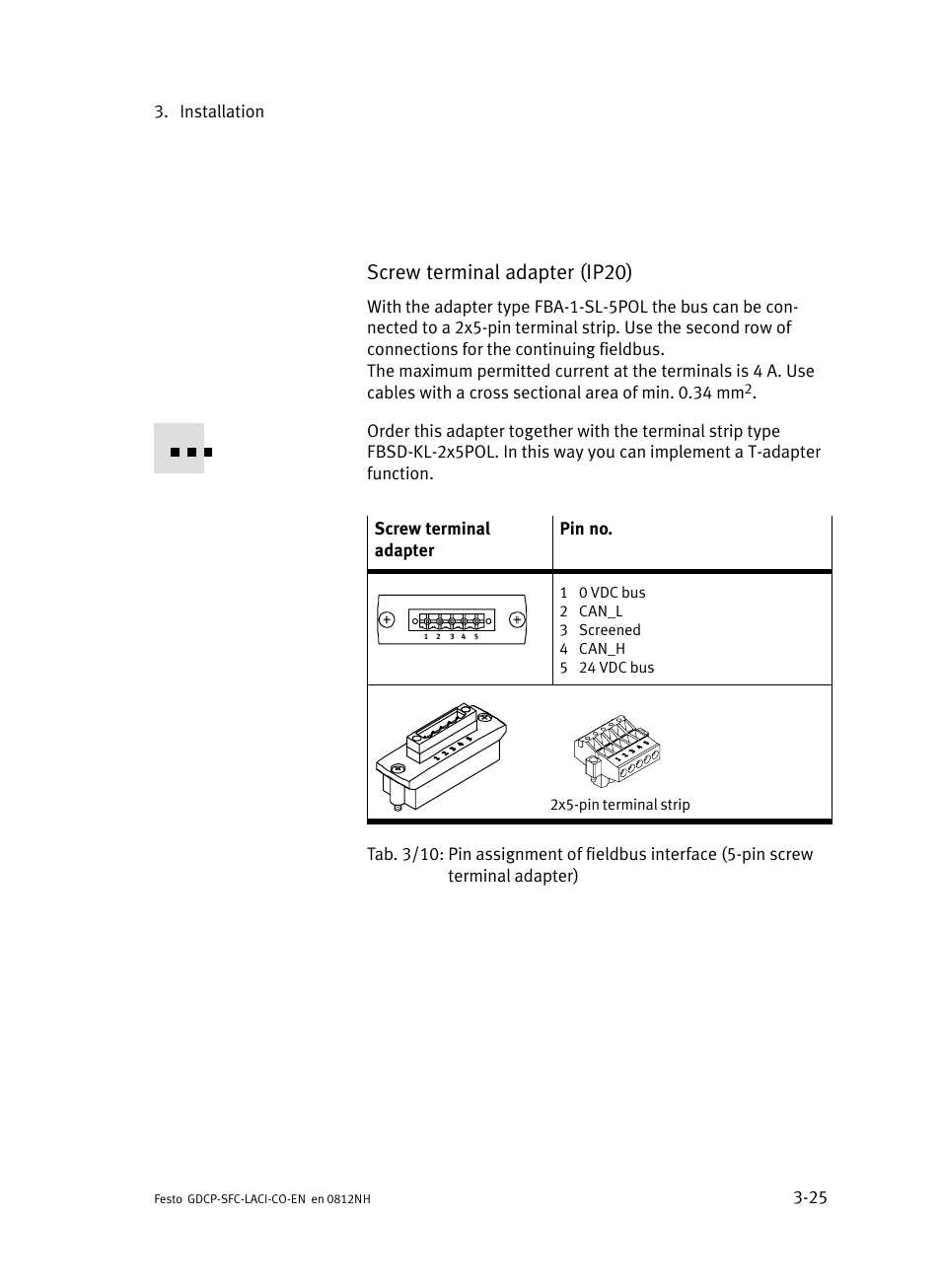 Screw terminal adapter (ip20) | Festo Контроллеры двигателя SFC-LAC User Manual | Page 77 / 389