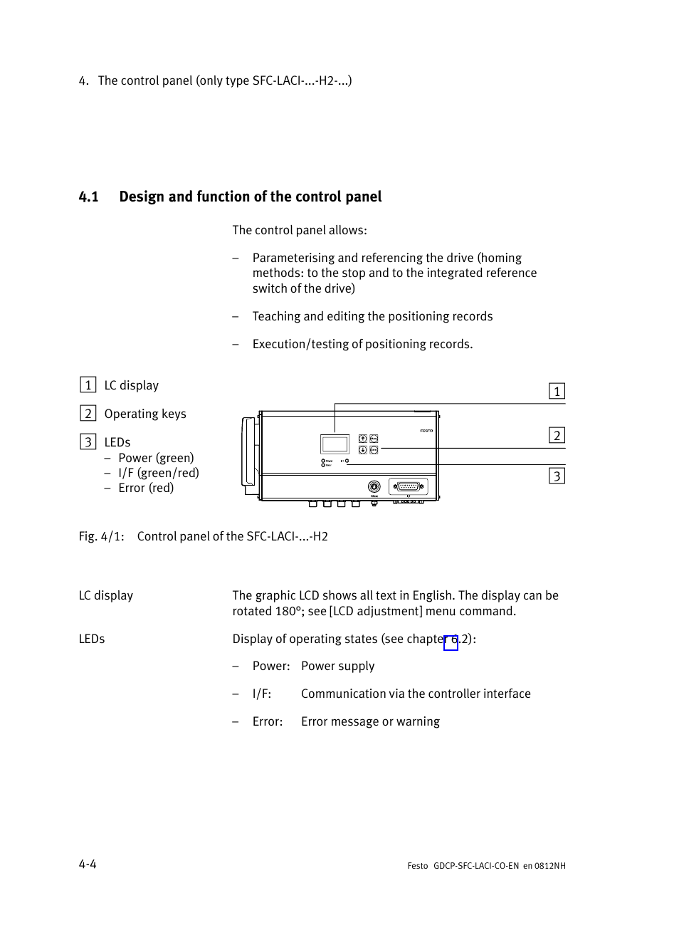 1 design and function of the control panel, Design and function of the control panel | Festo Контроллеры двигателя SFC-LAC User Manual | Page 86 / 389