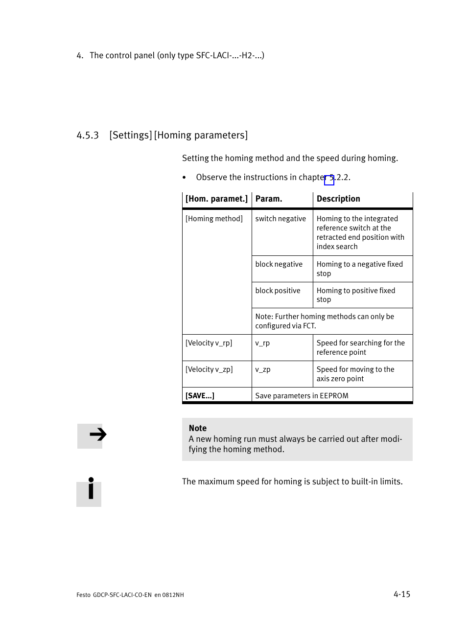 3 [settings] [homing parameters, Settings] [homing parameters | Festo Контроллеры двигателя SFC-LAC User Manual | Page 97 / 389