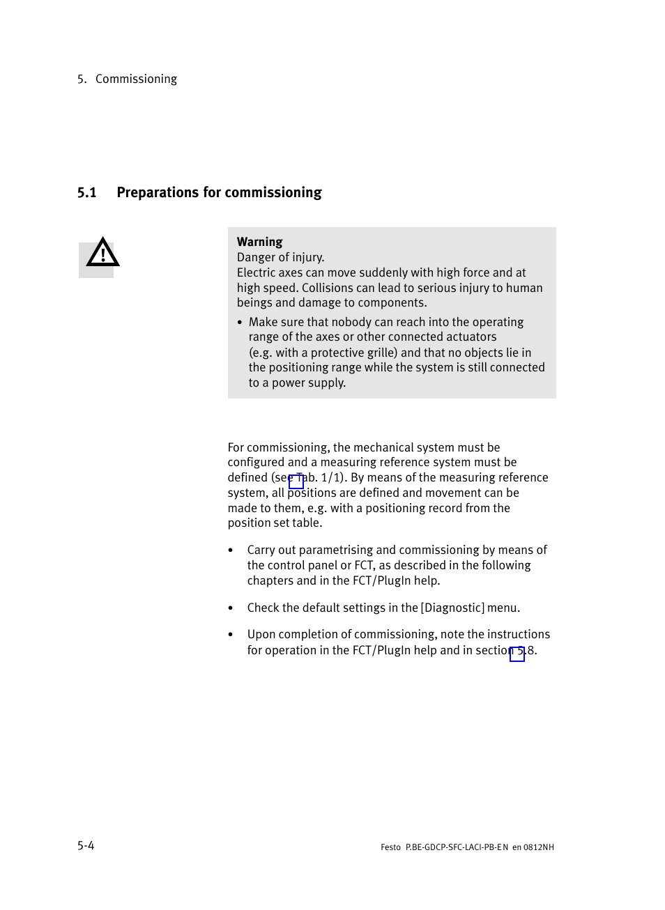 1 preparations for commissioning, Preparations for commissioning | Festo Контроллеры двигателя SFC-LAC User Manual | Page 100 / 351