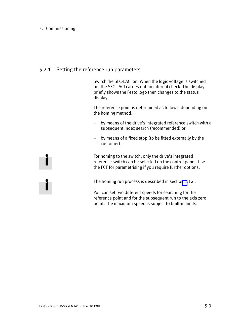 1 setting the reference run parameters, Setting the reference run parameters | Festo Контроллеры двигателя SFC-LAC User Manual | Page 105 / 351