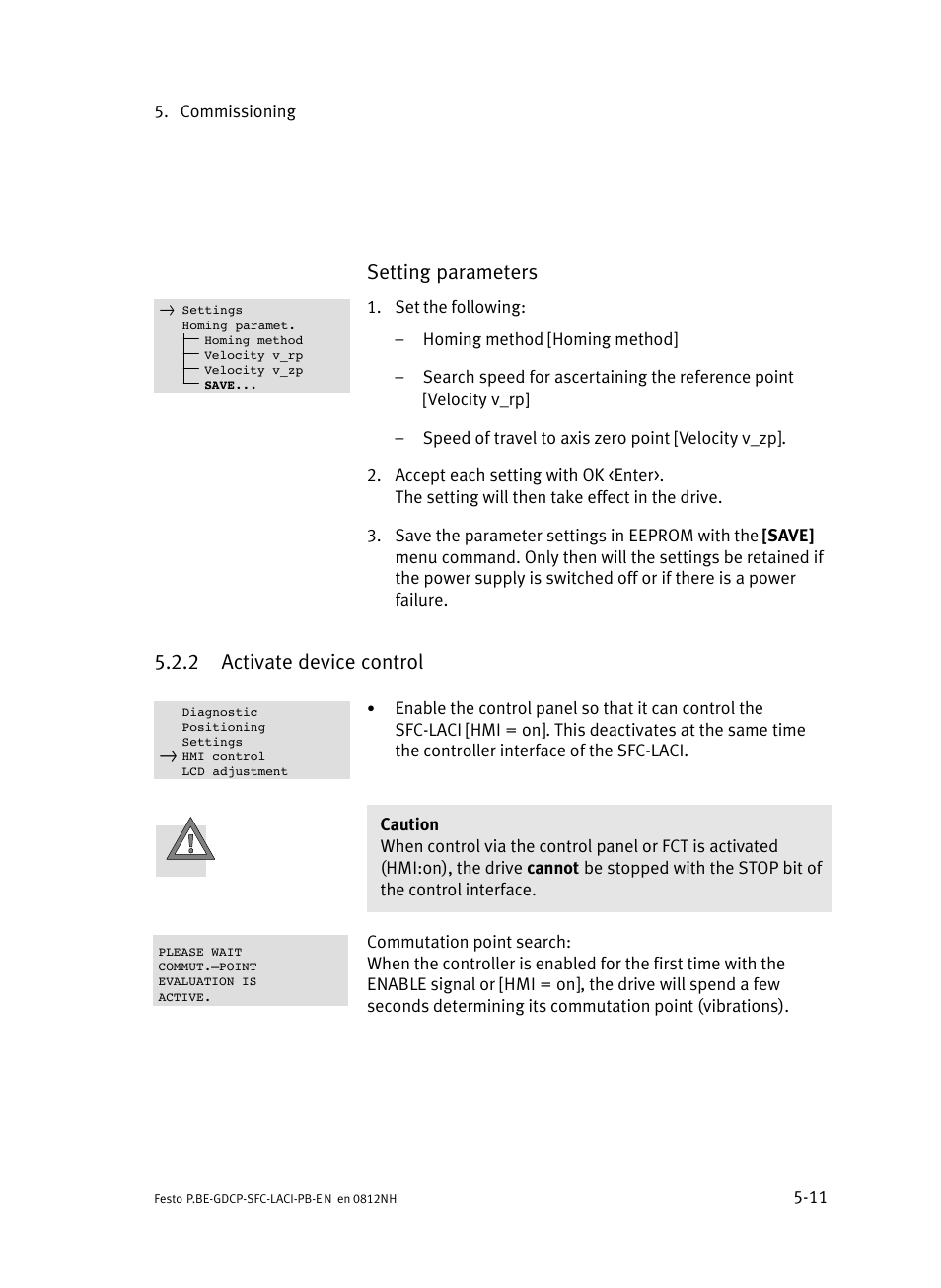 2 activate device control, Activate device control, Setting parameters | Festo Контроллеры двигателя SFC-LAC User Manual | Page 107 / 351