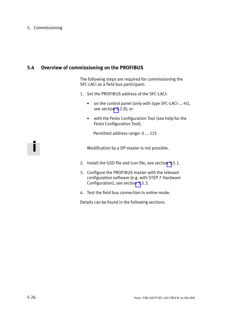 4 overview of commissioning on the profibus, Overview of commissioning on the profibus | Festo Контроллеры двигателя SFC-LAC User Manual | Page 122 / 351