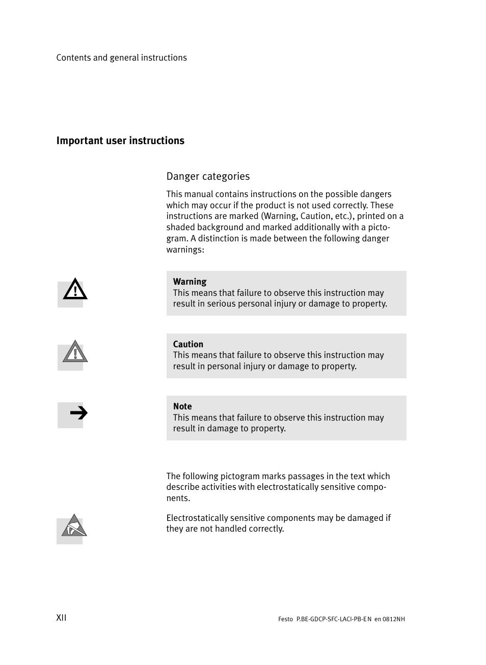 Important user instructions | Festo Контроллеры двигателя SFC-LAC User Manual | Page 14 / 351