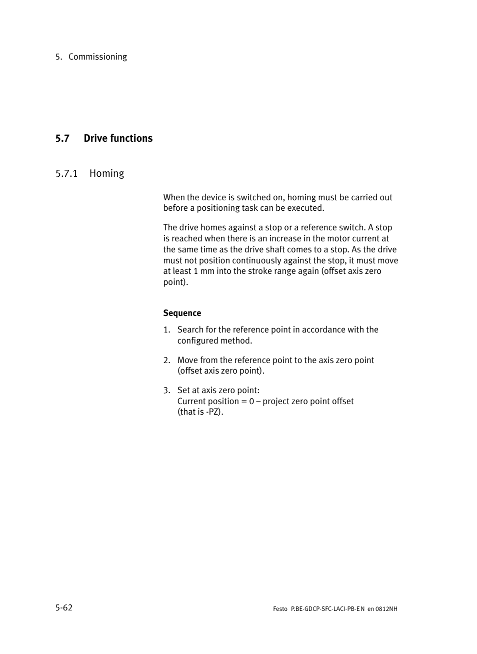 7 drive functions, 1 homing, Drive functions | Homing | Festo Контроллеры двигателя SFC-LAC User Manual | Page 158 / 351