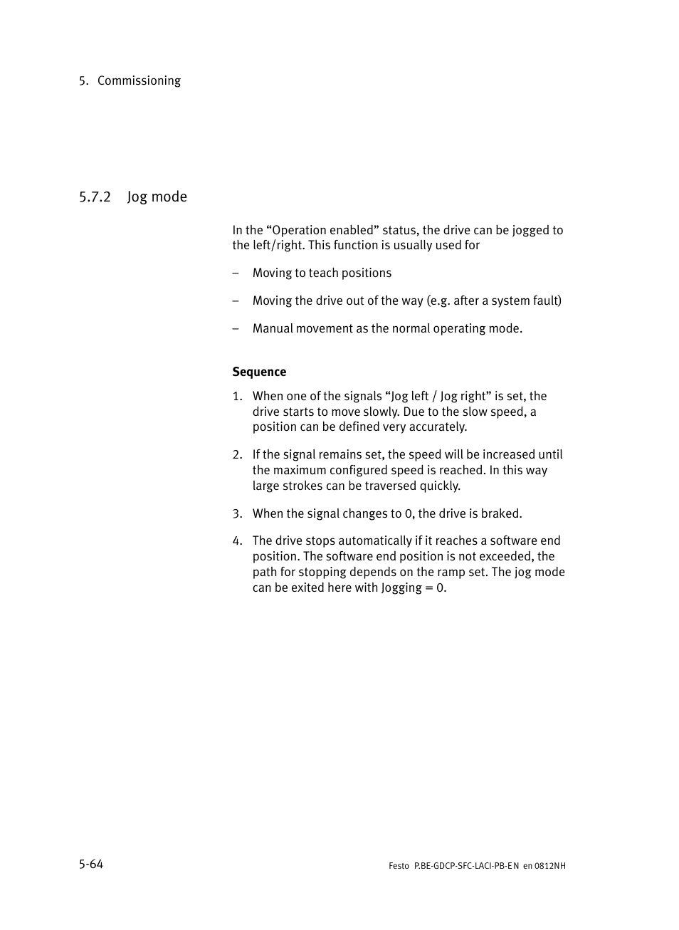 2 jog mode, Jog mode | Festo Контроллеры двигателя SFC-LAC User Manual | Page 160 / 351