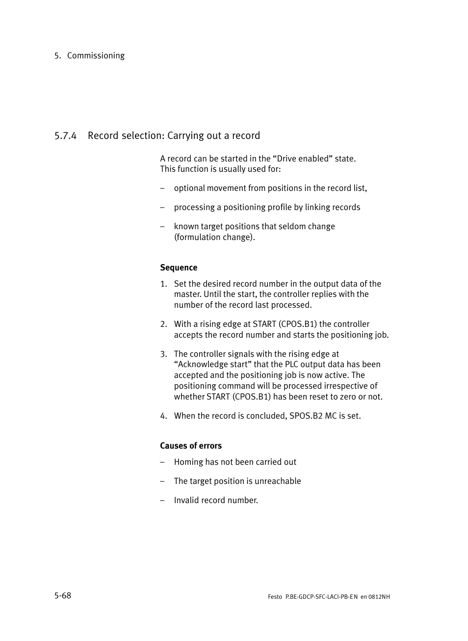 4 record selection: carrying out a record, Record selection: carrying out a record | Festo Контроллеры двигателя SFC-LAC User Manual | Page 164 / 351