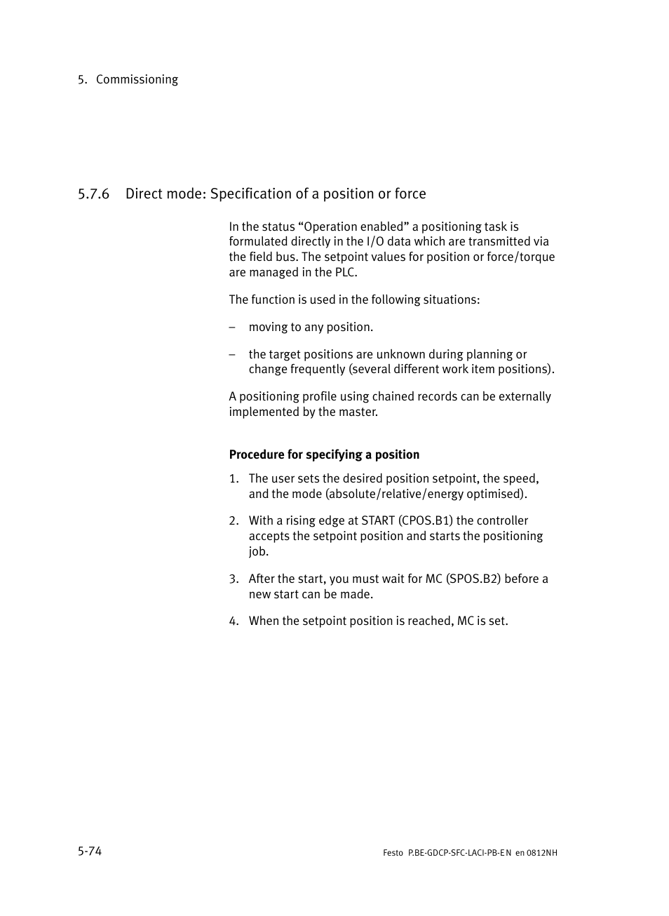 Direct mode: specification of a position or force | Festo Контроллеры двигателя SFC-LAC User Manual | Page 170 / 351