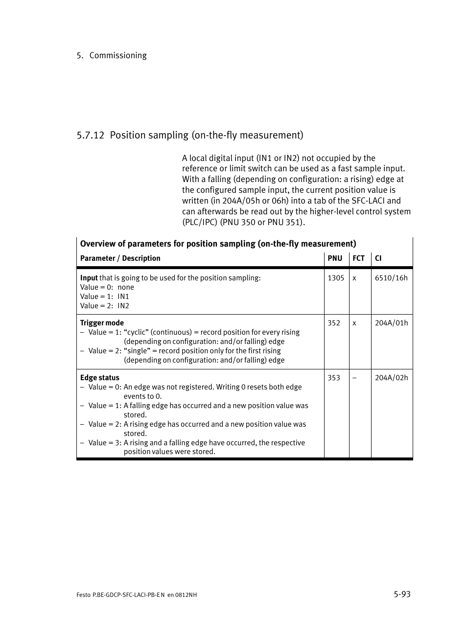 12 position sampling (on-the-fly measurement), Position sampling (on−the−fly measurement), 12 position sampling (on−the−fly measurement) | Festo Контроллеры двигателя SFC-LAC User Manual | Page 189 / 351