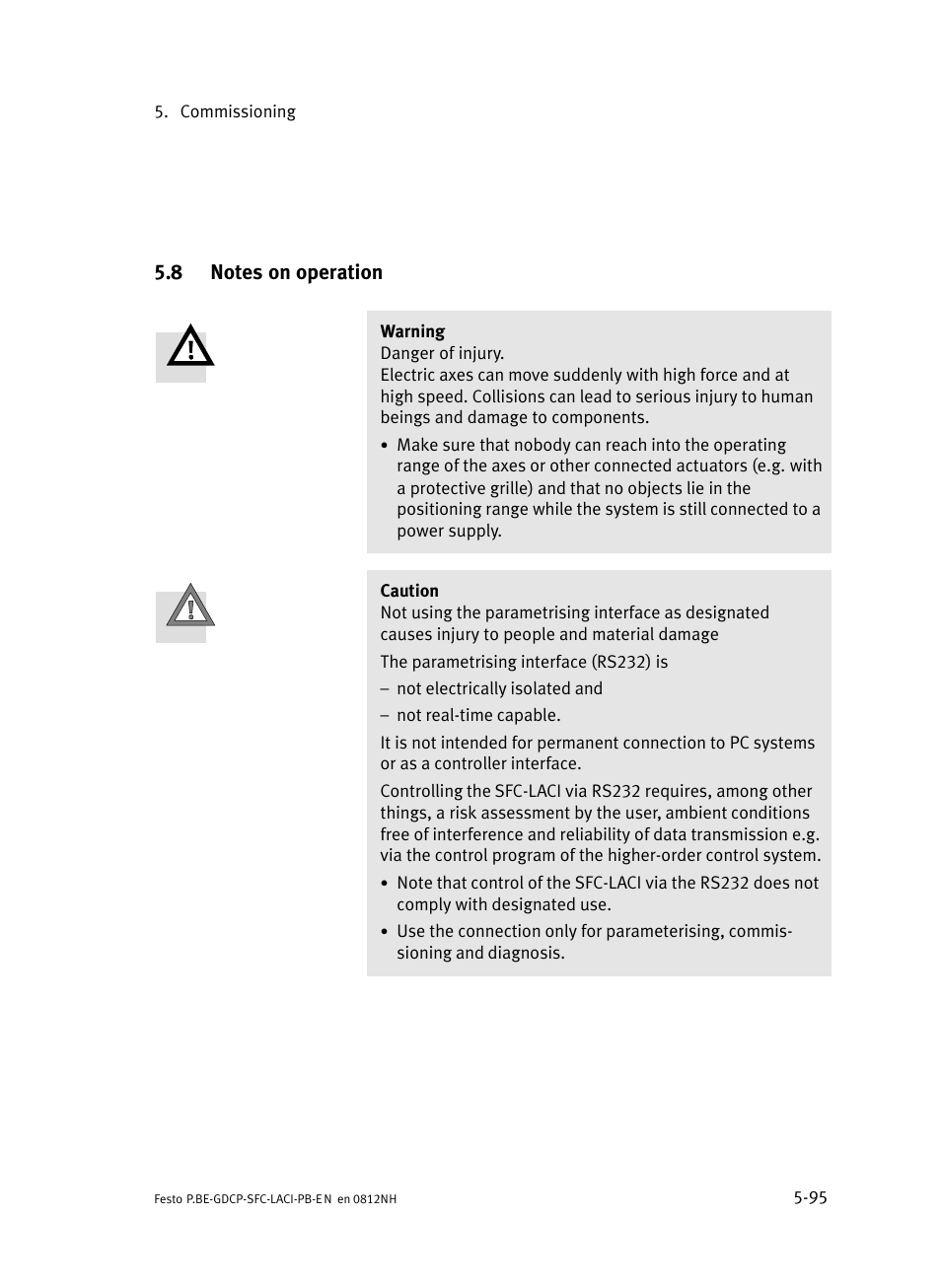 8 notes on operation, Notes on operation | Festo Контроллеры двигателя SFC-LAC User Manual | Page 191 / 351