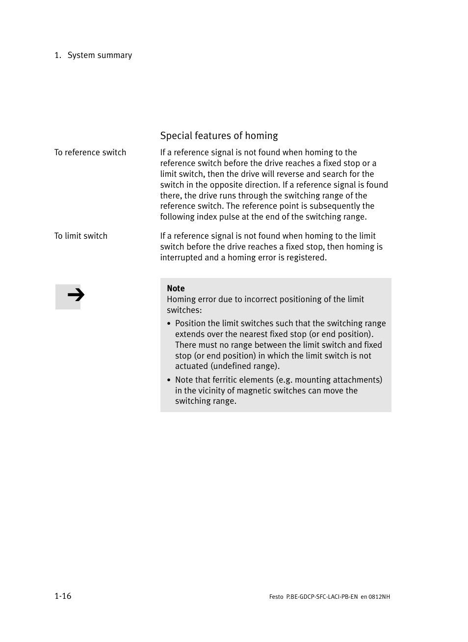 Special features of homing | Festo Контроллеры двигателя SFC-LAC User Manual | Page 38 / 351