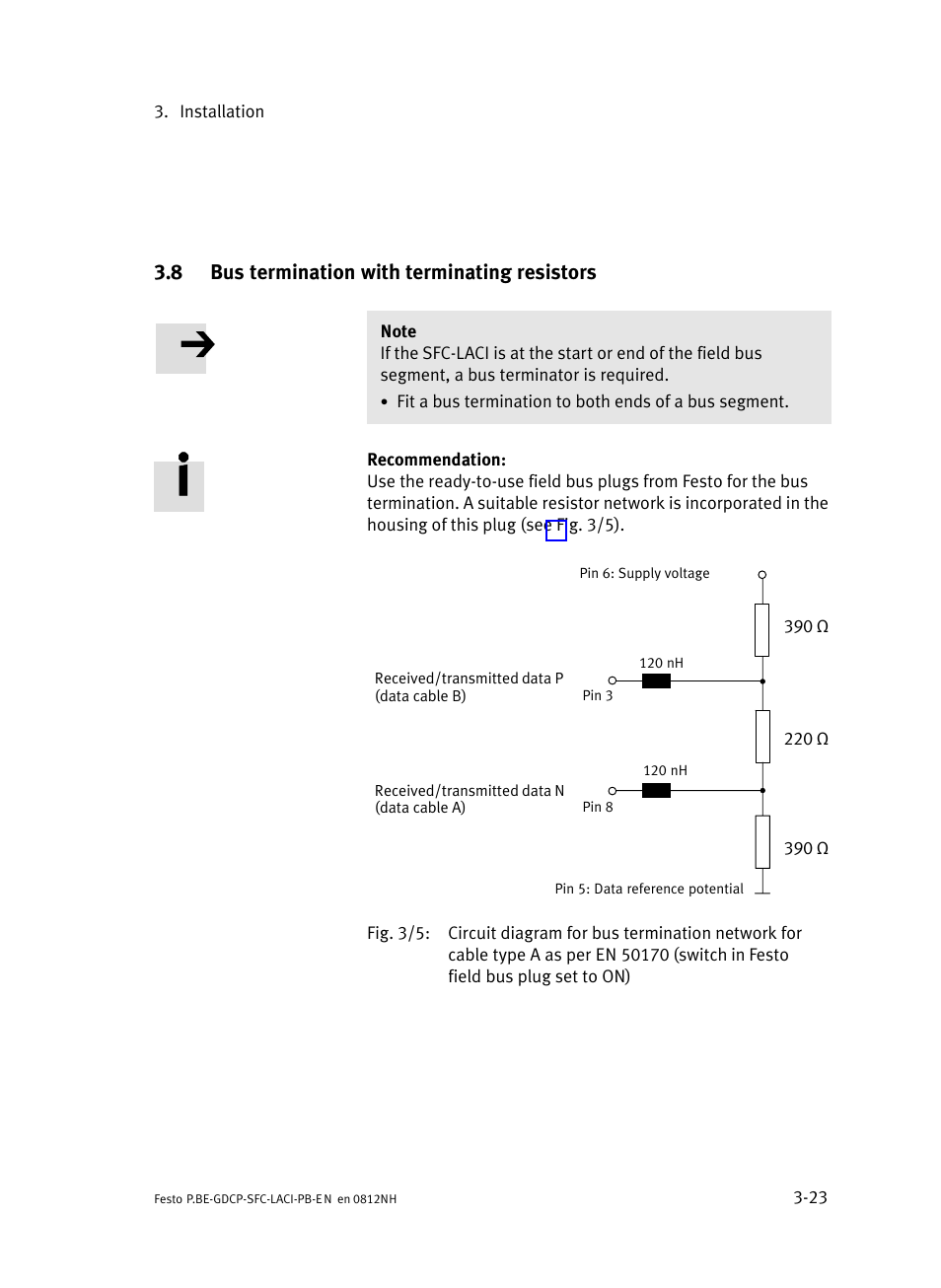 8 bus termination with terminating resistors, Bus termination with terminating resistors | Festo Контроллеры двигателя SFC-LAC User Manual | Page 73 / 351