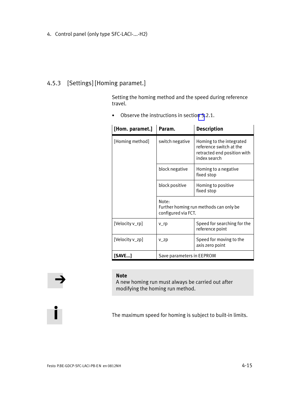 3 [settings] [homing paramet, Settings] [homing paramet | Festo Контроллеры двигателя SFC-LAC User Manual | Page 91 / 351