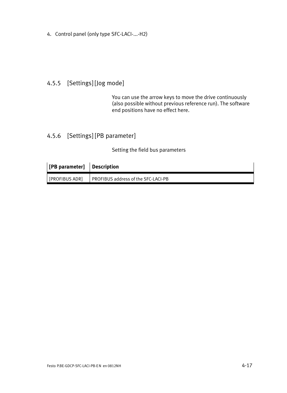 5 [settings] [jog mode, 6 [settings] [pb parameter, Settings] [jog mode | Settings] [pb parameter | Festo Контроллеры двигателя SFC-LAC User Manual | Page 93 / 351