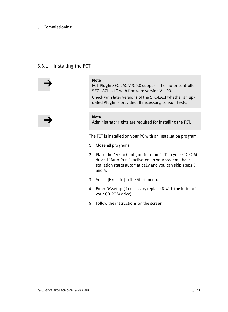 1 installing the fct, Installing the fct | Festo Контроллеры двигателя SFC-LAC User Manual | Page 103 / 245