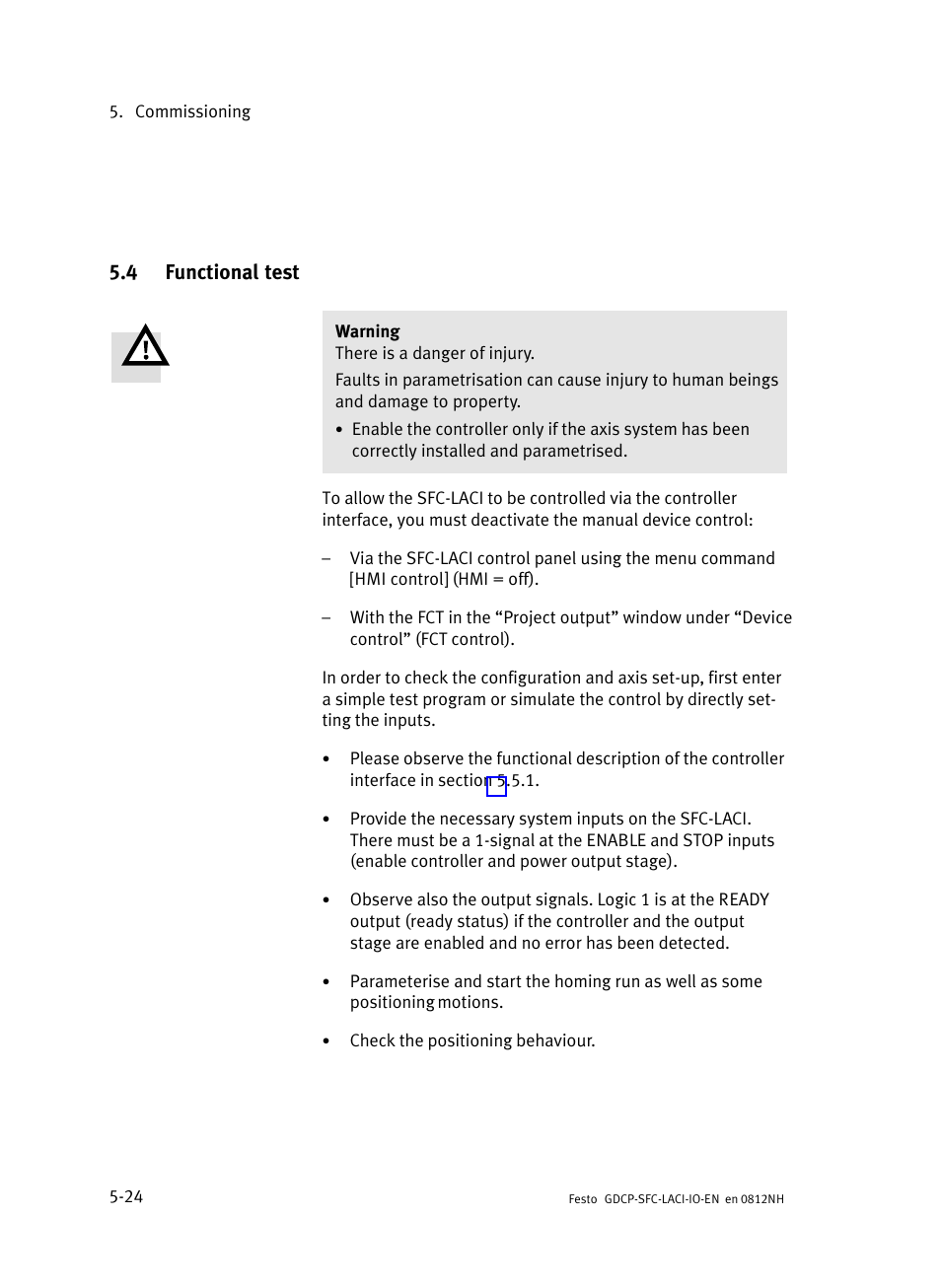 4 functional test, Functional test | Festo Контроллеры двигателя SFC-LAC User Manual | Page 106 / 245