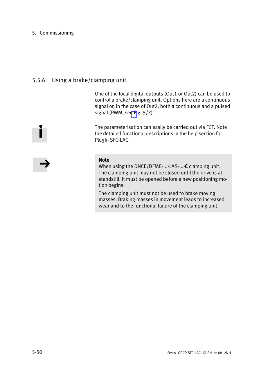 6 using a brake/clamping unit, Using a brake/clamping unit | Festo Контроллеры двигателя SFC-LAC User Manual | Page 132 / 245