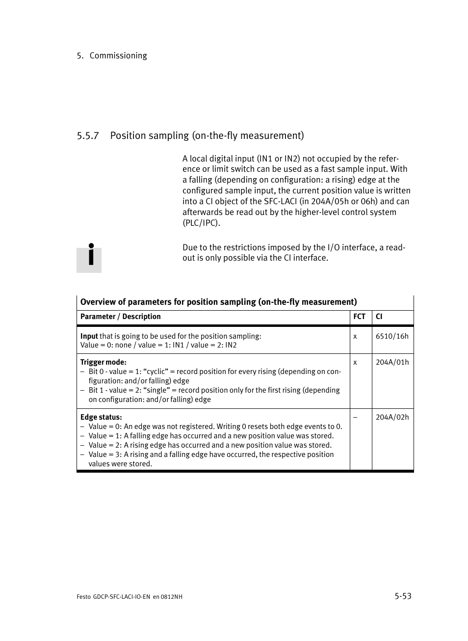 7 position sampling (on-the-fly measurement), Position sampling (on−the−fly measurement), 7 position sampling (on−the−fly measurement) | Festo Контроллеры двигателя SFC-LAC User Manual | Page 135 / 245