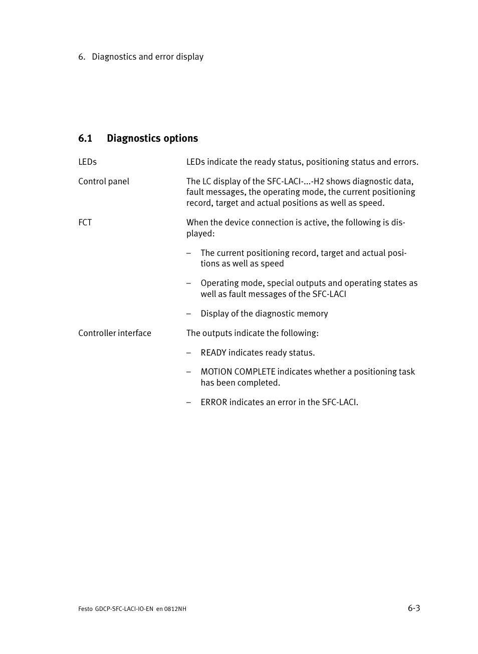 1 diagnostics options, Diagnostics options | Festo Контроллеры двигателя SFC-LAC User Manual | Page 143 / 245